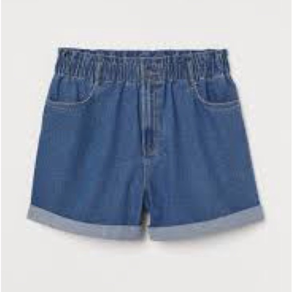 H&M paper bag denim shorts high waist size XS - Picture 1 of 6